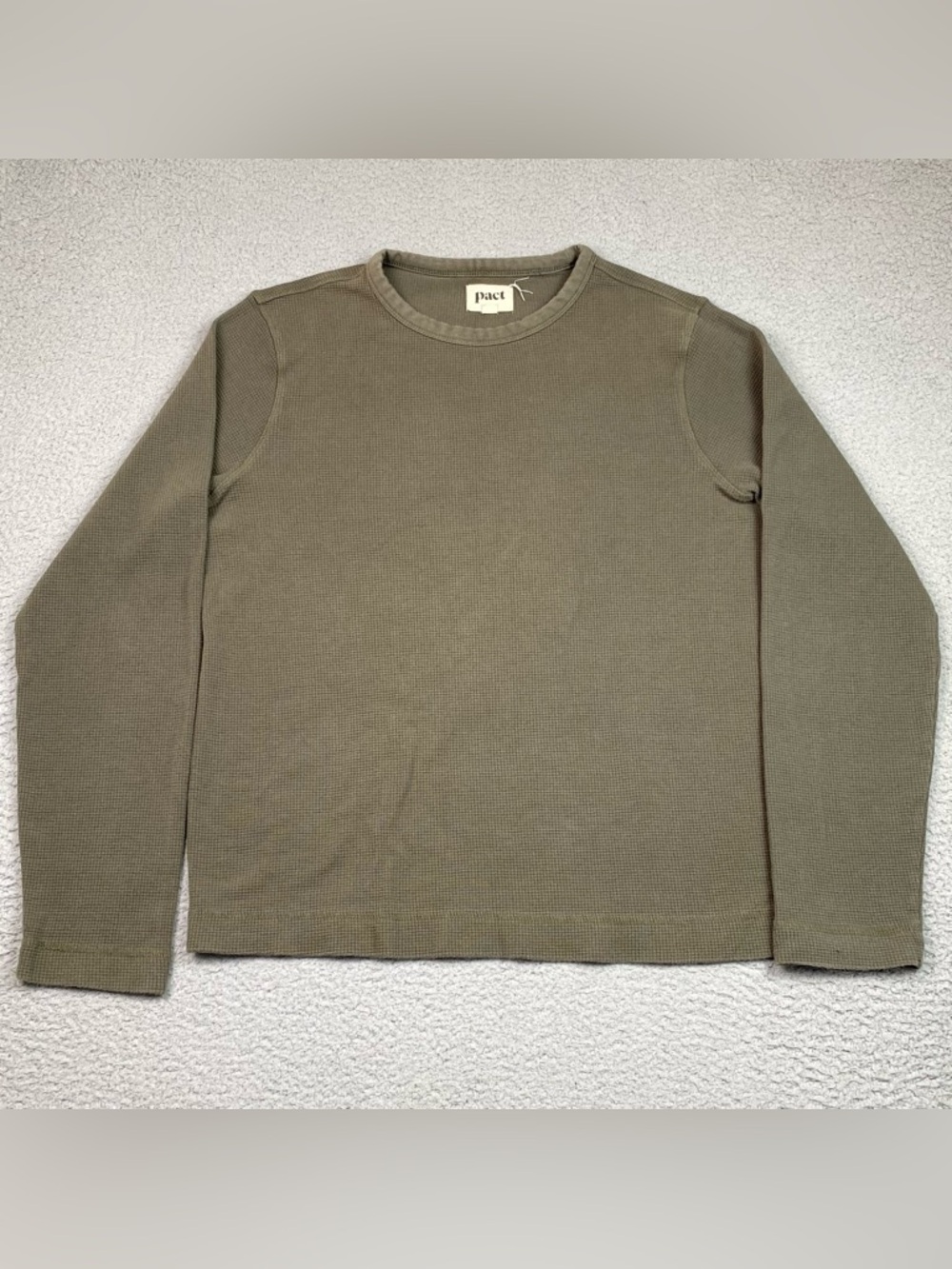 Pact Organic Waffle Knit Shirt Men's Size L Green Thermal Long Sleeve Crewneck